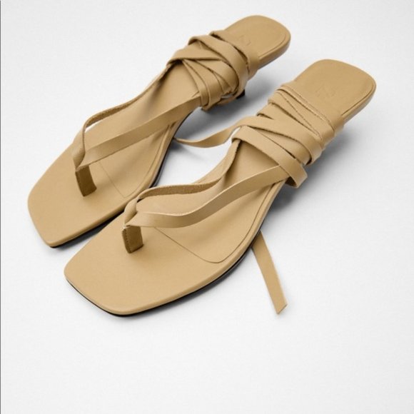 NEW ZARA STRAPPY KITTEN HEEL LEATHER SANDAL